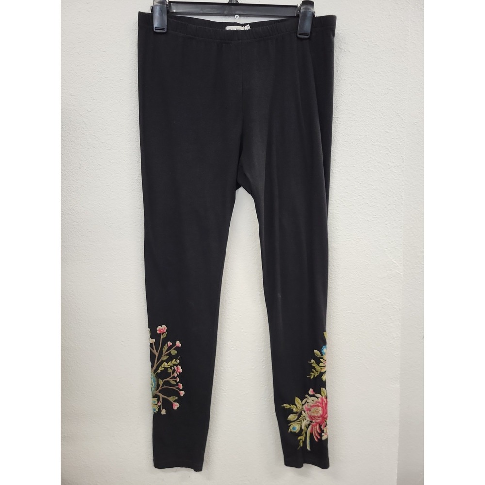 JW (Johnny Was) Los Angeles Embroidered Floral/Peacock Black Leggings Medium